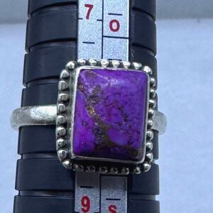 925 Sterling Silver Purple Turquoise Matrix Statement Ring Size 8 Southwestern